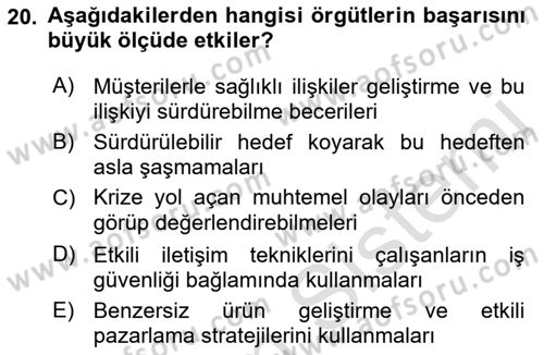 Sağlık Kurumlarında İletişim Dersi 2021 - 2022 Yılı (Final) Dönem Sonu Sınav Soruları 20. Soru