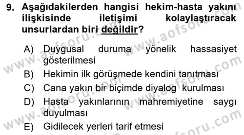 Sağlık Kurumlarında İletişim Dersi 2021 - 2022 Yılı (Final) Dönem Sonu Sınav Soruları 9. Soru