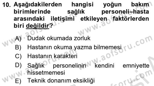 Sağlık Kurumlarında İletişim Dersi 2021 - 2022 Yılı Yaz Okulu Sınav Soruları 10. Soru