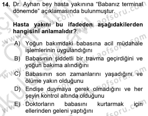 Sağlık Kurumlarında İletişim Dersi 2021 - 2022 Yılı Yaz Okulu Sınav Soruları 14. Soru