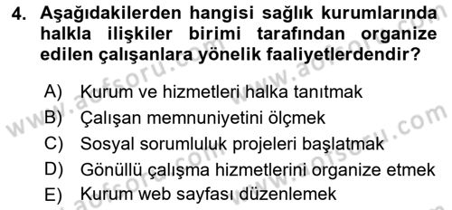 Sağlık Kurumlarında İletişim Dersi 2021 - 2022 Yılı Yaz Okulu Sınav Soruları 4. Soru