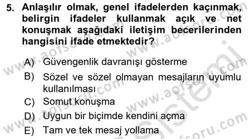 Sağlık Kurumlarında İletişim Dersi 2021 - 2022 Yılı Yaz Okulu Sınav Soruları 5. Soru