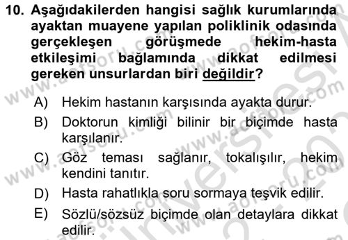 Sağlık Kurumlarında İletişim Dersi 2022 - 2023 Yılı Yaz Okulu Sınav Soruları 10. Soru