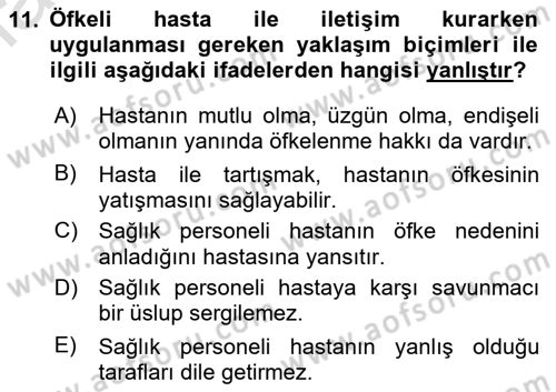 Sağlık Kurumlarında İletişim Dersi 2022 - 2023 Yılı Yaz Okulu Sınav Soruları 11. Soru