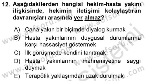 Sağlık Kurumlarında İletişim Dersi 2022 - 2023 Yılı Yaz Okulu Sınav Soruları 12. Soru