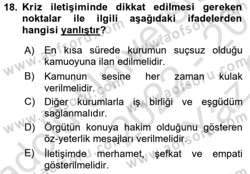 Sağlık Kurumlarında İletişim Dersi 2022 - 2023 Yılı Yaz Okulu Sınav Soruları 18. Soru