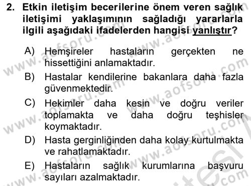 Sağlık Kurumlarında İletişim Dersi 2022 - 2023 Yılı Yaz Okulu Sınav Soruları 2. Soru