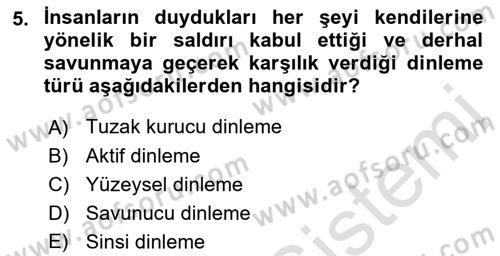 Sağlık Kurumlarında İletişim Dersi 2022 - 2023 Yılı Yaz Okulu Sınav Soruları 5. Soru