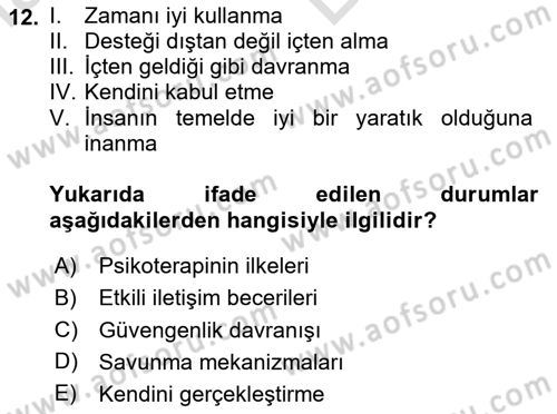 Sağlık Kurumlarında İletişim Dersi 2023 - 2024 Yılı (Vize) Ara Sınav Soruları 12. Soru