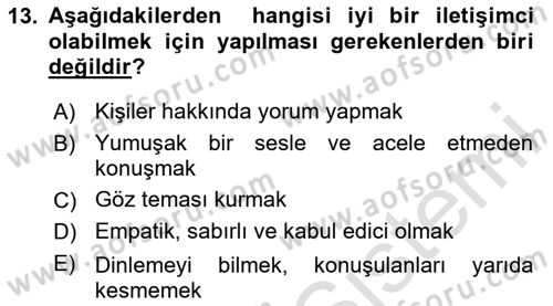 Sağlık Kurumlarında İletişim Dersi 2023 - 2024 Yılı (Vize) Ara Sınav Soruları 13. Soru