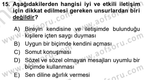 Sağlık Kurumlarında İletişim Dersi 2023 - 2024 Yılı (Vize) Ara Sınav Soruları 15. Soru