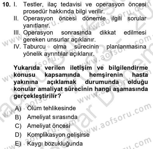 Sağlık Kurumlarında İletişim Dersi 2023 - 2024 Yılı (Final) Dönem Sonu Sınav Soruları 10. Soru