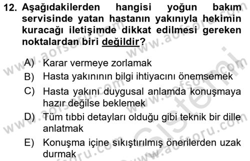Sağlık Kurumlarında İletişim Dersi 2023 - 2024 Yılı (Final) Dönem Sonu Sınav Soruları 12. Soru
