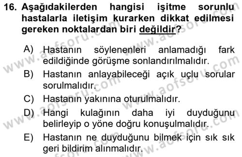 Sağlık Kurumlarında İletişim Dersi 2023 - 2024 Yılı (Final) Dönem Sonu Sınav Soruları 16. Soru