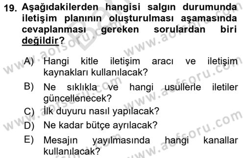 Sağlık Kurumlarında İletişim Dersi 2023 - 2024 Yılı (Final) Dönem Sonu Sınav Soruları 19. Soru