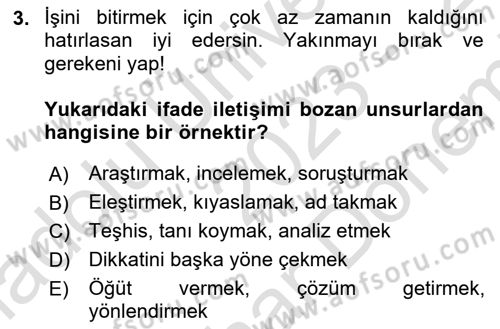 Sağlık Kurumlarında İletişim Dersi 2023 - 2024 Yılı (Final) Dönem Sonu Sınav Soruları 3. Soru