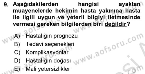 Sağlık Kurumlarında İletişim Dersi 2023 - 2024 Yılı (Final) Dönem Sonu Sınav Soruları 9. Soru