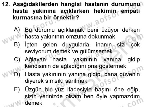Sağlık Kurumlarında İletişim Dersi 2023 - 2024 Yılı Yaz Okulu Sınav Soruları 12. Soru