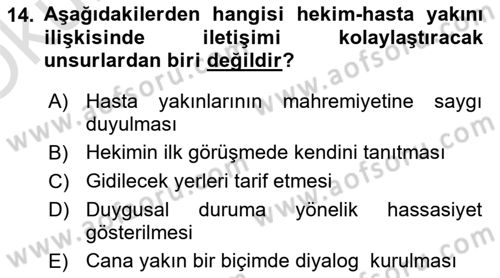 Sağlık Kurumlarında İletişim Dersi 2023 - 2024 Yılı Yaz Okulu Sınav Soruları 14. Soru