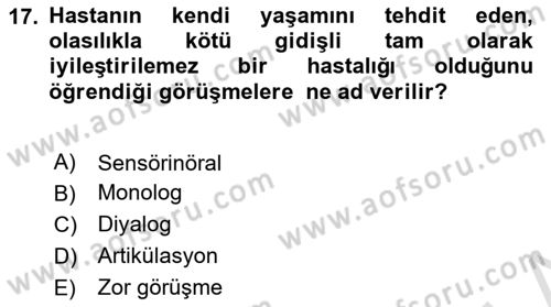 Sağlık Kurumlarında İletişim Dersi 2023 - 2024 Yılı Yaz Okulu Sınav Soruları 17. Soru
