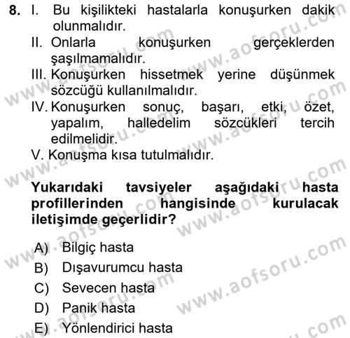 Sağlık Kurumlarında İletişim Dersi 2023 - 2024 Yılı Yaz Okulu Sınav Soruları 8. Soru