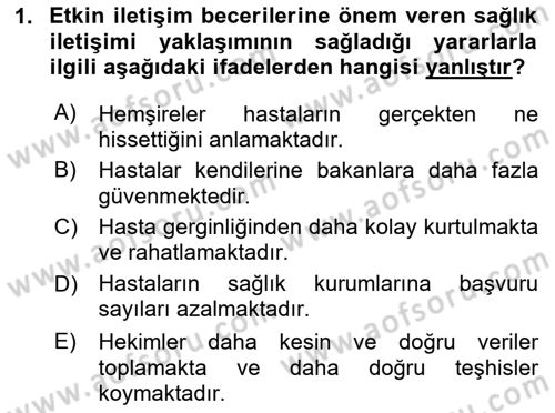 Sağlık Kurumlarında İletişim Dersi 2024 - 2025 Yılı (Final) Dönem Sonu Sınav Soruları 1. Soru