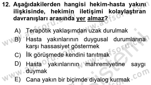 Sağlık Kurumlarında İletişim Dersi 2024 - 2025 Yılı (Final) Dönem Sonu Sınav Soruları 12. Soru