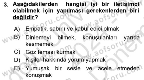 Sağlık Kurumlarında İletişim Dersi 2024 - 2025 Yılı (Final) Dönem Sonu Sınav Soruları 3. Soru