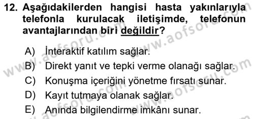 Sağlık Kurumlarında İletişim Dersi 2024 - 2025 Yılı Yaz Okulu Sınav Soruları 12. Soru