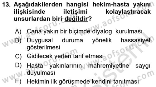 Sağlık Kurumlarında İletişim Dersi 2024 - 2025 Yılı Yaz Okulu Sınav Soruları 13. Soru