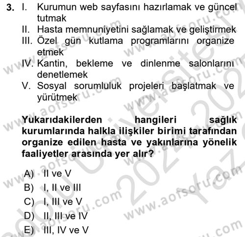 Sağlık Kurumlarında İletişim Dersi 2024 - 2025 Yılı Yaz Okulu Sınav Soruları 3. Soru