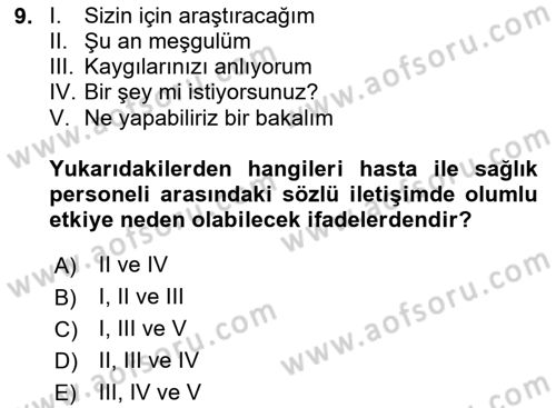 Sağlık Kurumlarında İletişim Dersi 2024 - 2025 Yılı Yaz Okulu Sınav Soruları 9. Soru