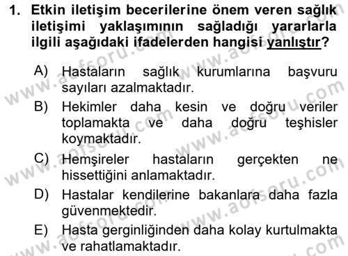Sağlık Kurumlarında İletişim Dersi 2025 - 2026 Yılı (Vize) Ara Sınav Soruları 1. Soru