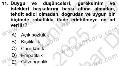 Sağlık Kurumlarında İletişim Dersi 2025 - 2026 Yılı (Vize) Ara Sınav Soruları 11. Soru