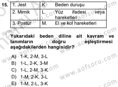 Sağlık Kurumlarında İletişim Dersi 2025 - 2026 Yılı (Vize) Ara Sınav Soruları 15. Soru