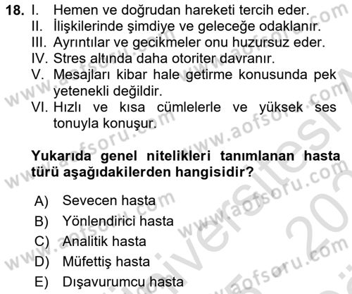 Sağlık Kurumlarında İletişim Dersi 2025 - 2026 Yılı (Vize) Ara Sınav Soruları 18. Soru