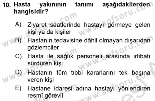 Sağlık Kurumlarında İletişim Dersi 2025 - 2026 Yılı (Final) Dönem Sonu Sınav Soruları 10. Soru