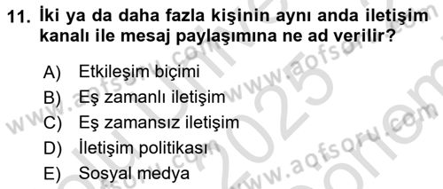 Sağlık Kurumlarında İletişim Dersi 2025 - 2026 Yılı (Final) Dönem Sonu Sınav Soruları 11. Soru