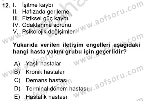 Sağlık Kurumlarında İletişim Dersi 2025 - 2026 Yılı (Final) Dönem Sonu Sınav Soruları 12. Soru
