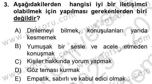 Sağlık Kurumlarında İletişim Dersi 2025 - 2026 Yılı (Final) Dönem Sonu Sınav Soruları 3. Soru
