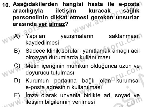 Sağlık Kurumlarında İletişim Dersi 2025 - 2026 Yılı Yaz Okulu Sınav Soruları 10. Soru