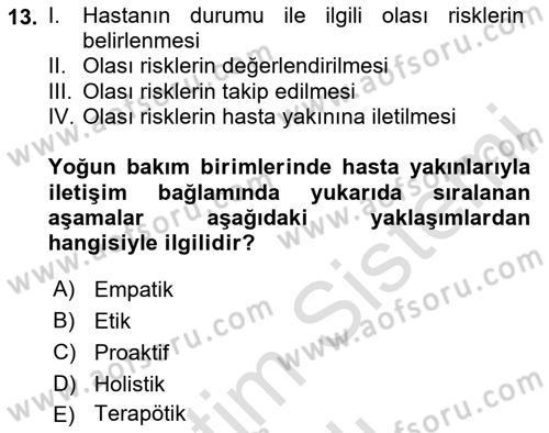 Sağlık Kurumlarında İletişim Dersi 2025 - 2026 Yılı Yaz Okulu Sınav Soruları 13. Soru