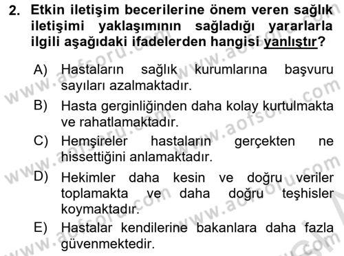 Sağlık Kurumlarında İletişim Dersi 2025 - 2026 Yılı Yaz Okulu Sınav Soruları 2. Soru