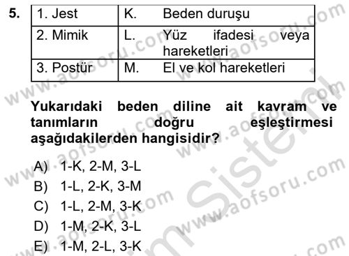 Sağlık Kurumlarında İletişim Dersi 2025 - 2026 Yılı Yaz Okulu Sınav Soruları 5. Soru