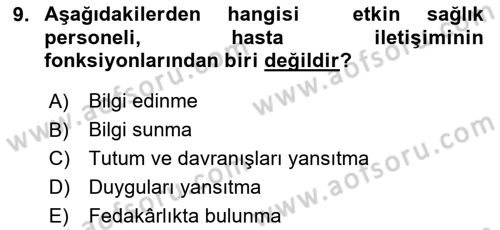 Sağlık Kurumlarında İletişim Dersi 2025 - 2026 Yılı Yaz Okulu Sınav Soruları 9. Soru