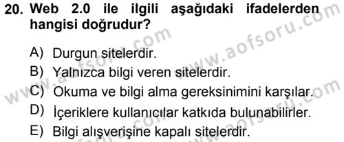 İletişim Ortamları Tasarımı Dersi 2014 - 2015 Yılı Tek Ders Sınav Soruları 20. Soru