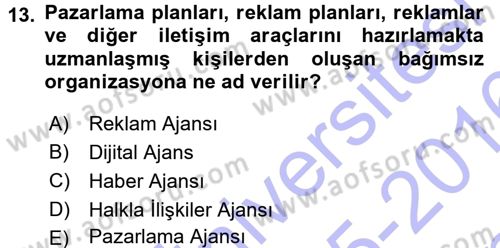 İletişim Ortamları Tasarımı Dersi 2015 - 2016 Yılı (Final) Dönem Sonu Sınav Soruları 13. Soru