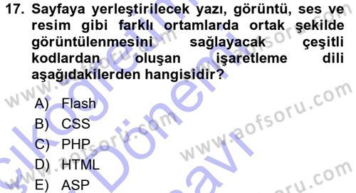İletişim Ortamları Tasarımı Dersi 2015 - 2016 Yılı (Final) Dönem Sonu Sınav Soruları 17. Soru