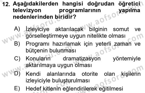 İletişim Ortamları Tasarımı Dersi 2015 - 2016 Yılı Tek Ders Sınav Soruları 12. Soru