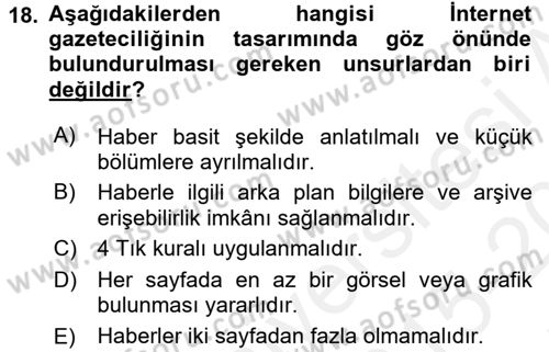 İletişim Ortamları Tasarımı Dersi 2015 - 2016 Yılı Tek Ders Sınav Soruları 18. Soru